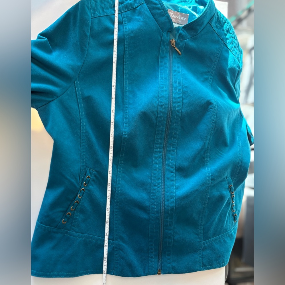 TanJay Women’s Teal Faux-Suede Zip Front Jacket Size 14 Petite - Picture 12 of 14